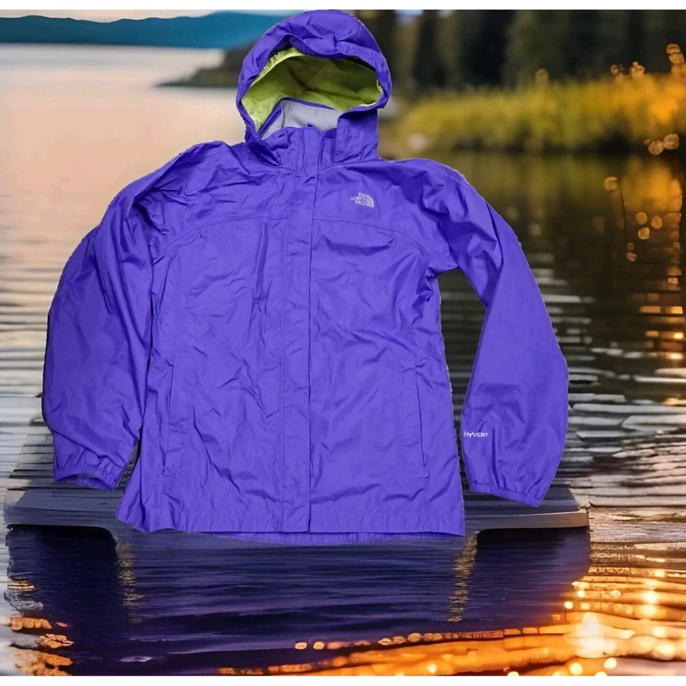 The North Face Rain Jacket Girl XL 18 Purple Good HyVent Waterproof Hooded Shell